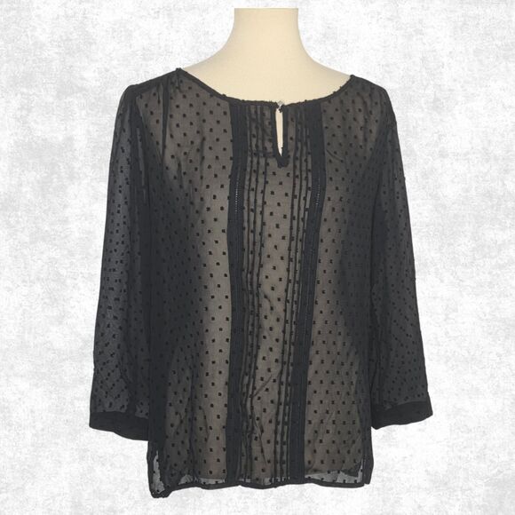 Black Sheer Swiss Dot New York & Company  Size M  Wednesday Addams Dark Academia - Picture 1 of 5